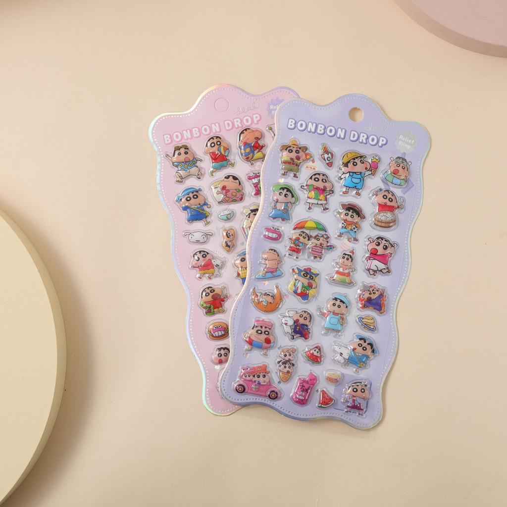 10pcs Wholesale Hot Cartoon Capybara Crayon Shin-Chan 3d Relief Rainbow Sticker Sticker Elf Sky Group Cartoon Rabbit Sticker