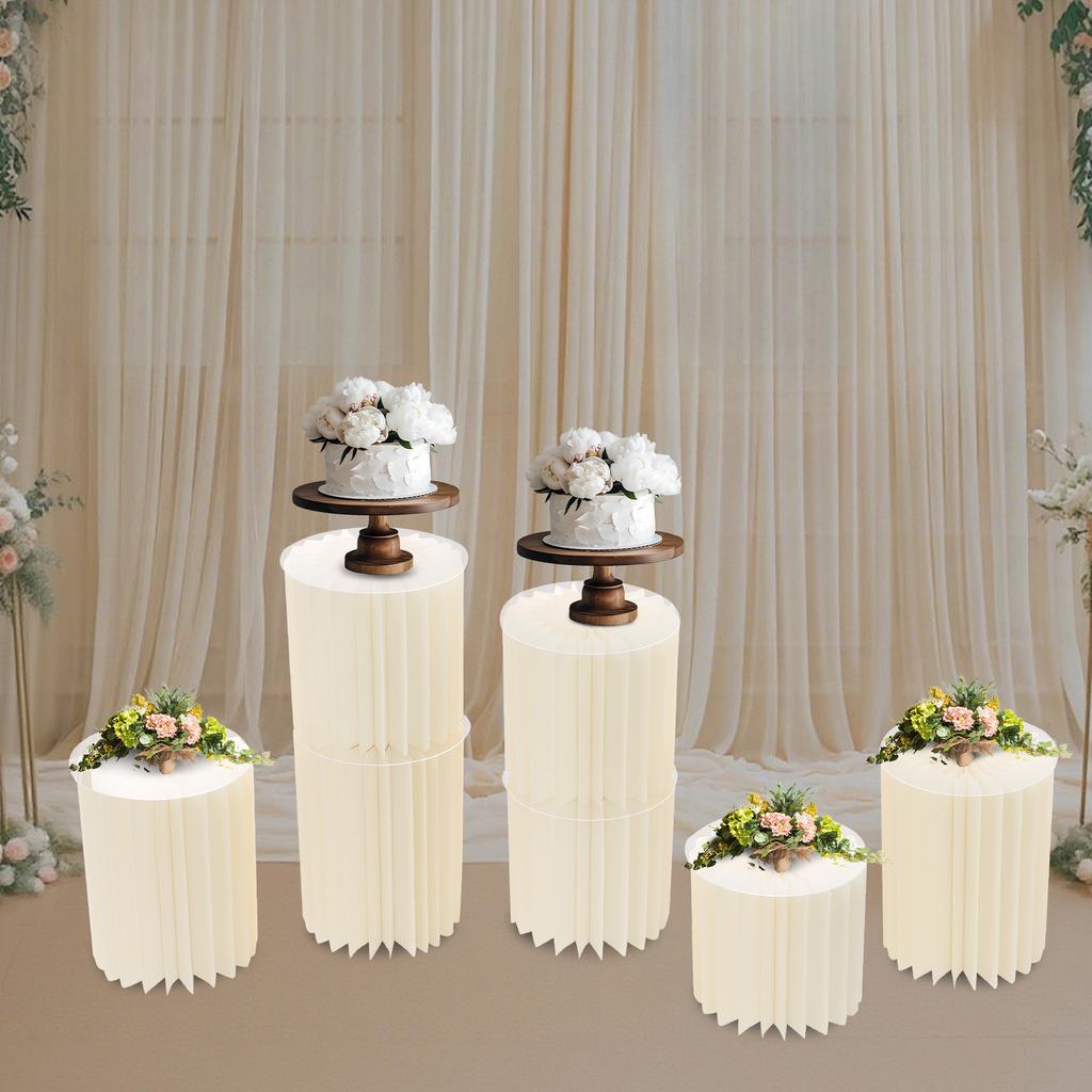 Round Cylinder Wedding Flower Stands, 7-Piece Set with 1.5cm Thick PVC Panels, Foldable Column Display for Centerpieces, Banquet