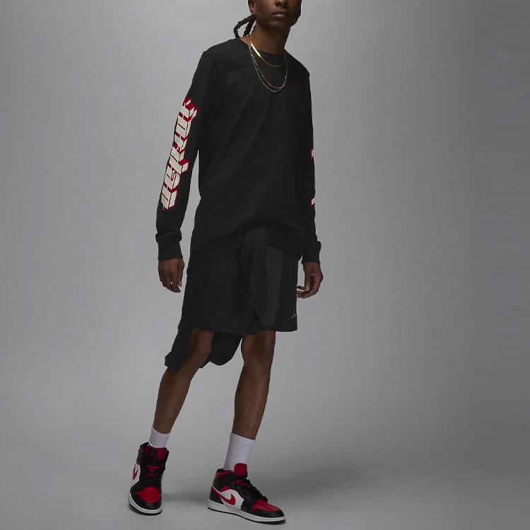Jordan Brand Letter Print Pattern Ribbed Crew Neck Long Sleeve T-Shirt Men Tops Black FN5976-010