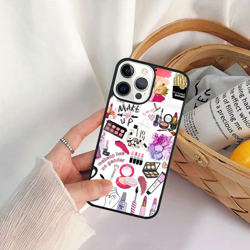 Makeup Love Lipstick Eyeshadow Pattern Phone Case For iPhone 17 Air 16 15 14 11 12 13 Pro MAX Plus coque Cover Shell