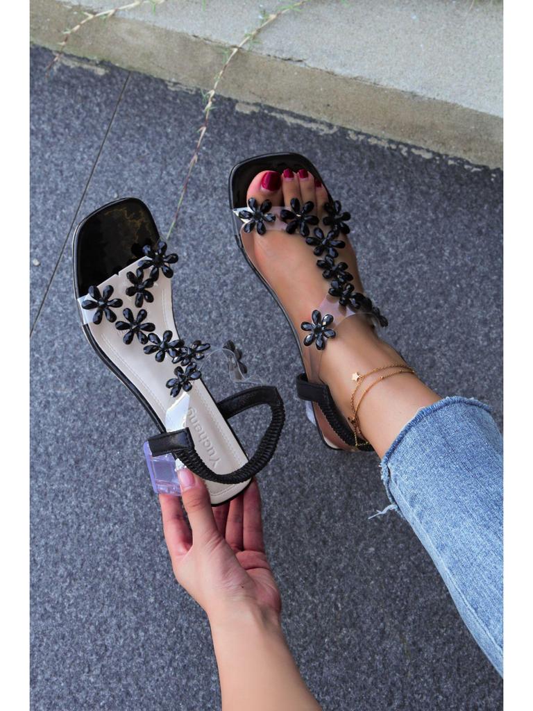 2023 Clear Platform Waterproof Chunky Heel Floral Roman Women's Sandals