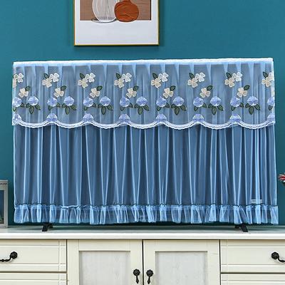32 Inches Embroidered TV Dust Cover Dust Cover Reversible Fabric Dust Curtain Durable Home Decoration Wavy Edge Design 80x55cm