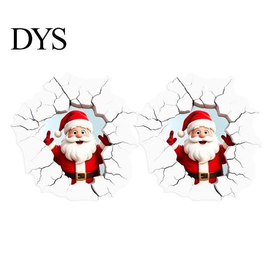 Realistic Christmas Glass Clings 3D Santa Claus Wall Sticker, Breaking Decal for Holiday Decoration, Creative Ornaments Waterproof PVC Art Indoor