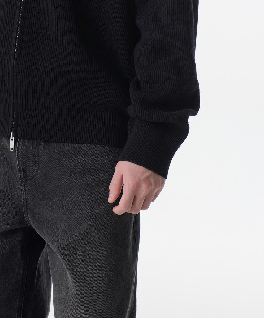 Musinsa Standard Cotton Collared Knit Zip-Up [Black]