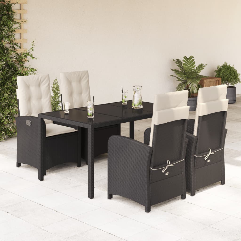 Vidaxl 5-Cz. Garden Furniture Set With Cushions, Black, Poly Rattan