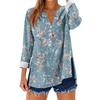 Women's Loose Floral Print Stand Collar Long Sleeve Cotton And Linen Top