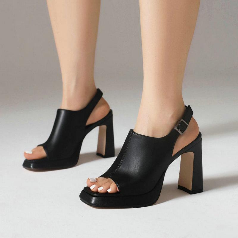 

Новые модные женские сандалии на толстом каблуке с квадратной головкой и одной линией с пряжкой