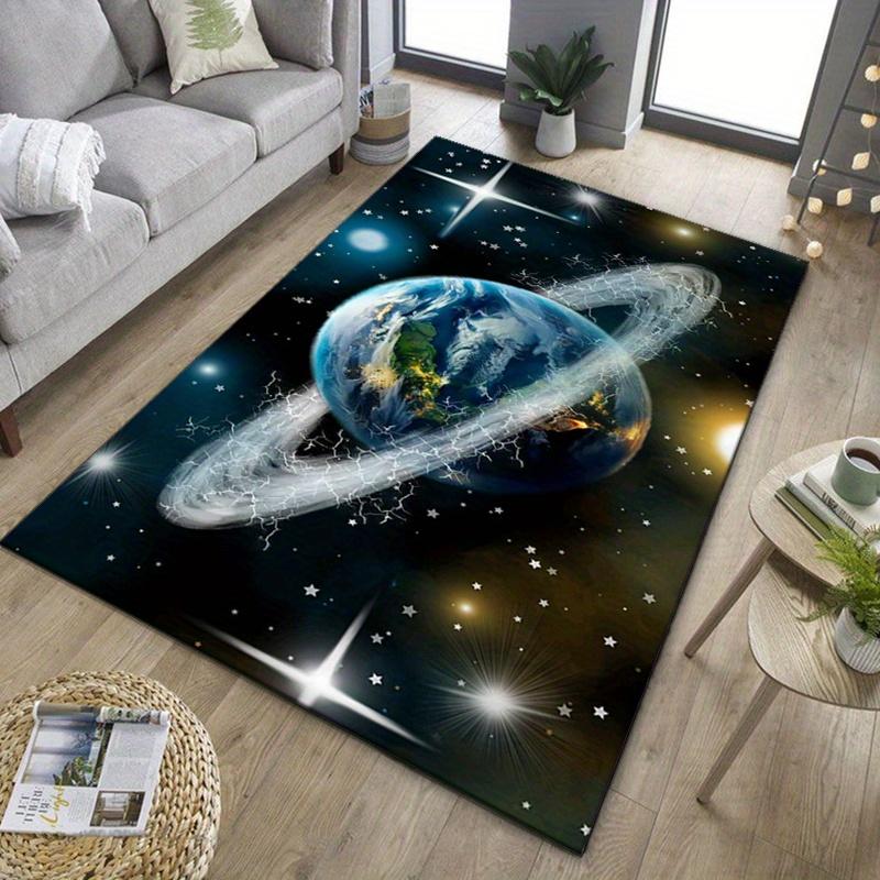 Cosmic Earth Rug with Galaxy Design - Modern Home Decor for Bedroom or Living Room, Unique Space-Themed Carpet