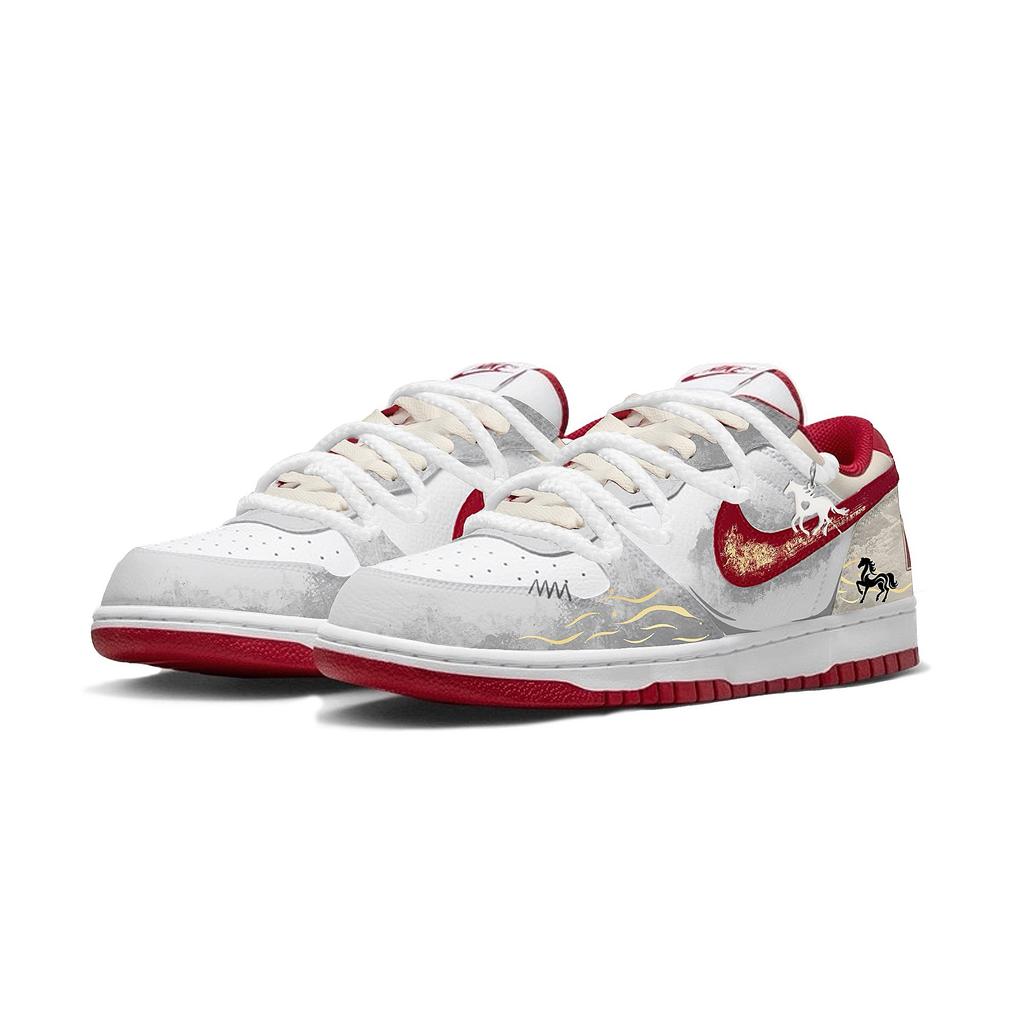 Nike Big White Rainbow Daiwa Scarlet Leather Low top Skateboard Shoes Men's Red White 355152-150(Team861-)