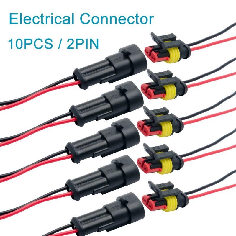 Dust Proof 2Pin 12V Waterproof Electrical Wire Connector Kit 10pcs AmpTyco