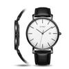 BUREI Herrenuhr hergestellt Japan Quarz dünn Leder analog einfach wasserdicht stilvoll Pendeln (Schwarz-Weiss) Parallelimport