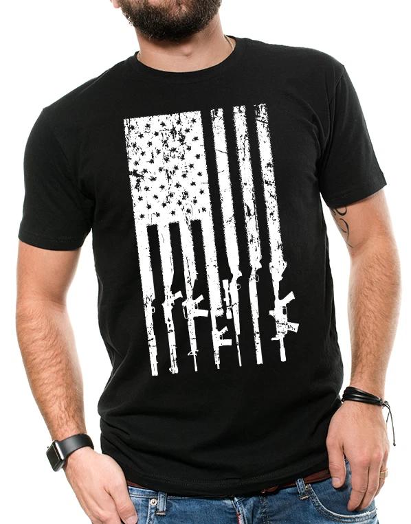 American Gun Flag Shirt Patriotic t shirts ar 15 tshirts men Rifle Flag USA XL
