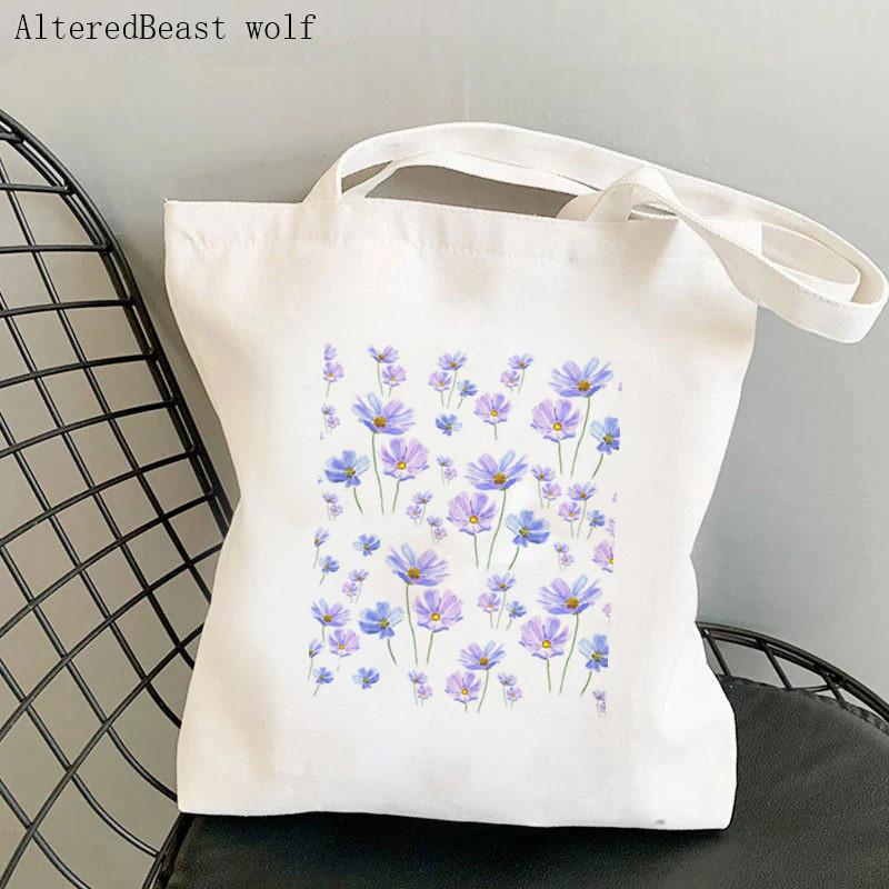 Shopper Yellow Cosmos Flowers Printed Tote Bag Women Harajuku Shopper Handbag Girl Shoulder Shopping Bag Lady Canvas Bag