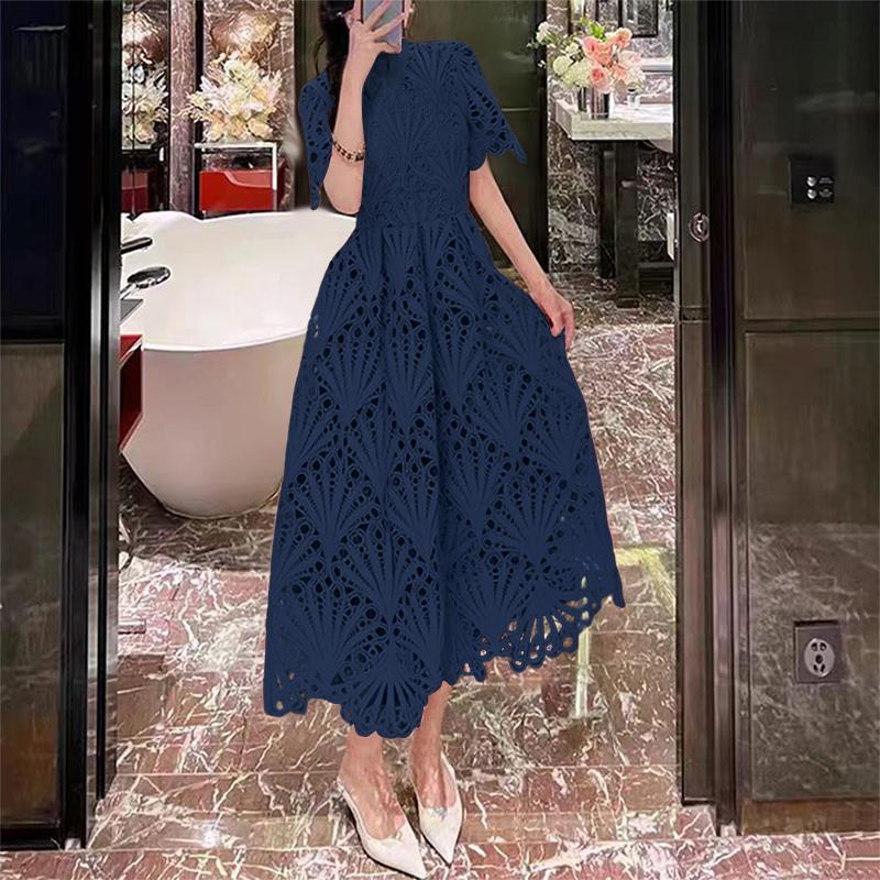 

ZANZEA Women Casual Elegant Lace Patchwork Patchwork Summer Short Sleeve Dress 5XL темно-синього кольору
