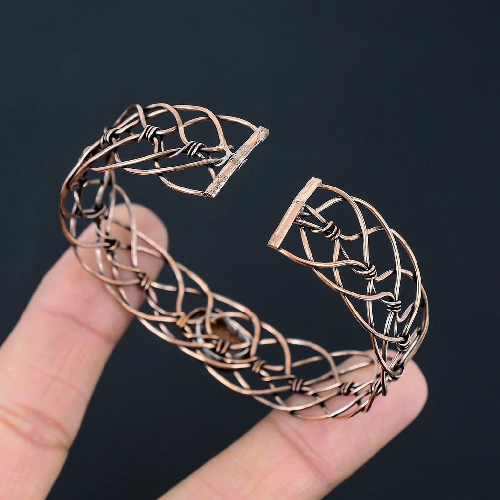 Sunstone Gemstone Handmade Copper Wire Wrap Jewelry Elegant Adjustable Bangle For Wedding Gift