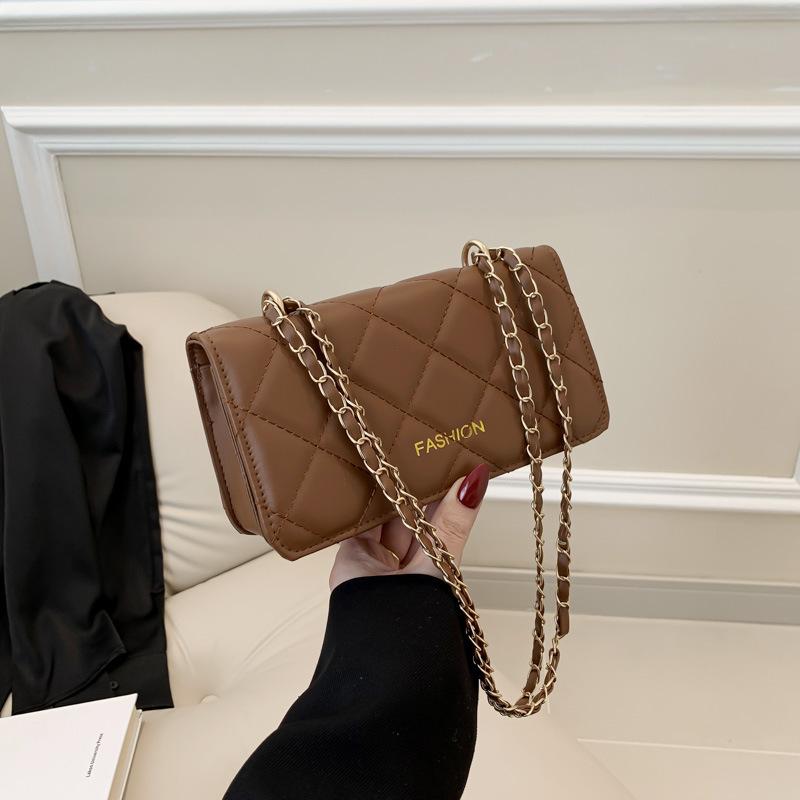 Diamond Chain Small Bag Trendy and Fashionable Texture Bag for Women Ins Niche Solid Color Crossbody Bag