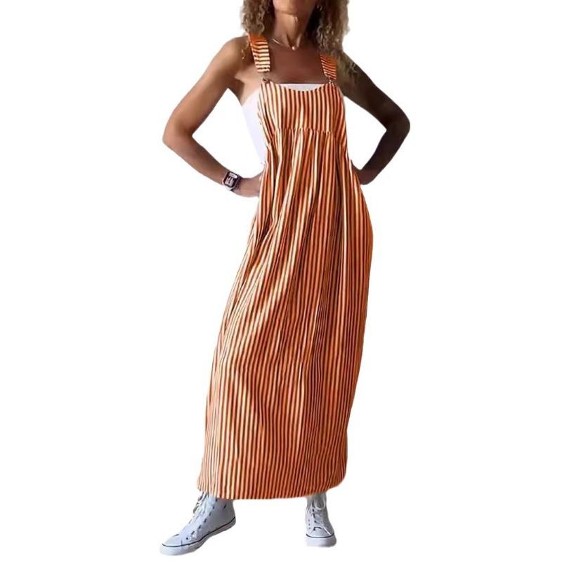 Damen Sommermode Gestreiftes Hosenträgerkleid