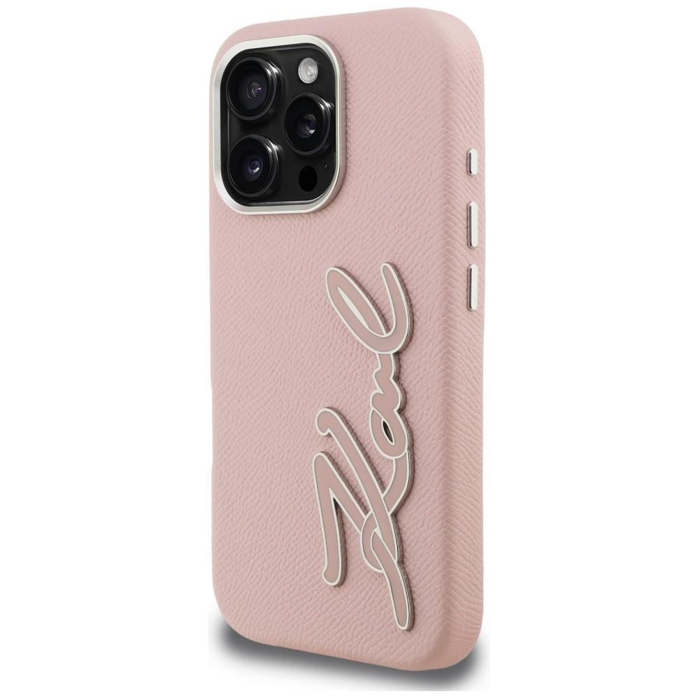 Karl Lagerfeld FW Grained Signature Logo Case for iPhone 16 Pro Max Pink