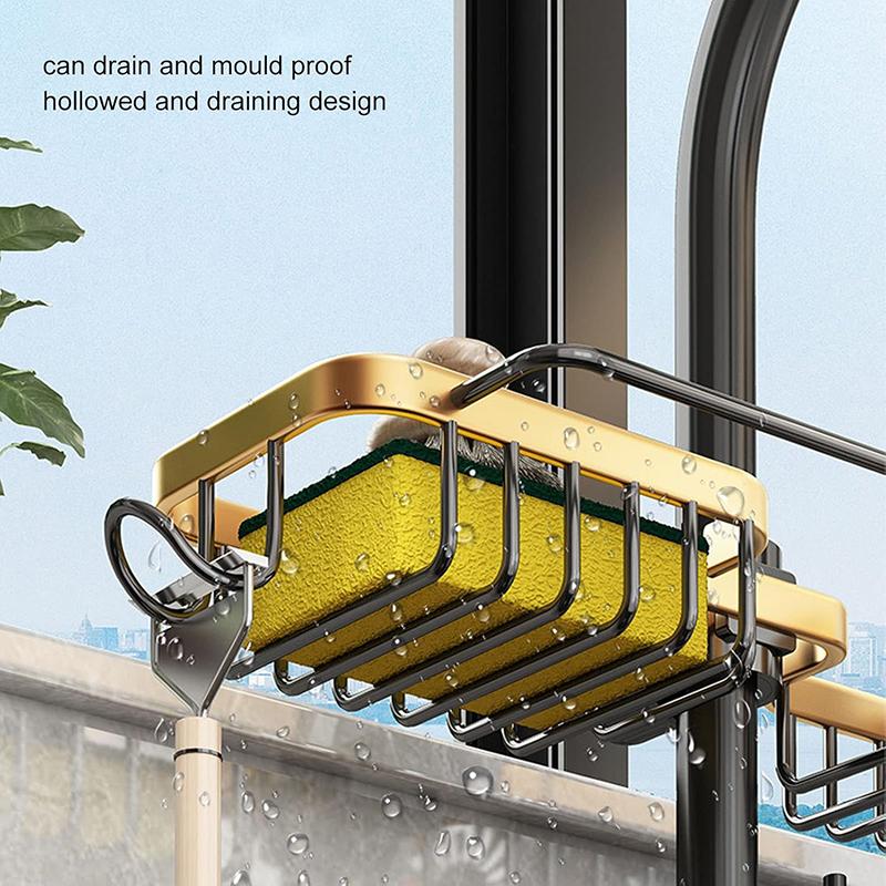 Faucet Storage Rack, Adjustables Sink Storage Rack Holder Aluminum Sponge and Dish Cloth Holder for Kitchen Sink Sponge Holder