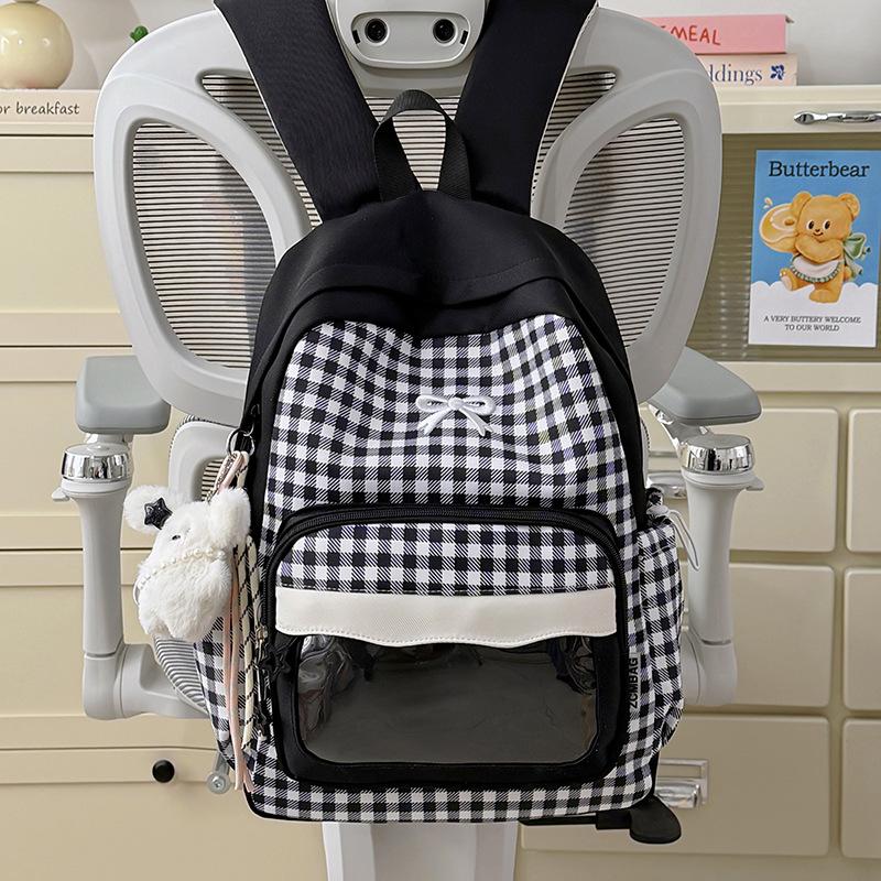 Schoolbag Japanese new high-value fresh and sweet plaid backpack, junior high school student schoolbag for women, lightweight and large-capacity