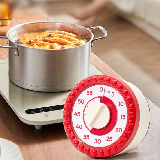 55-Minute Pink Mechanical Kitchen Timer Cooking Baking Eggs Loud Alarm Kitchen Timer Magnetic Back Visual Timer