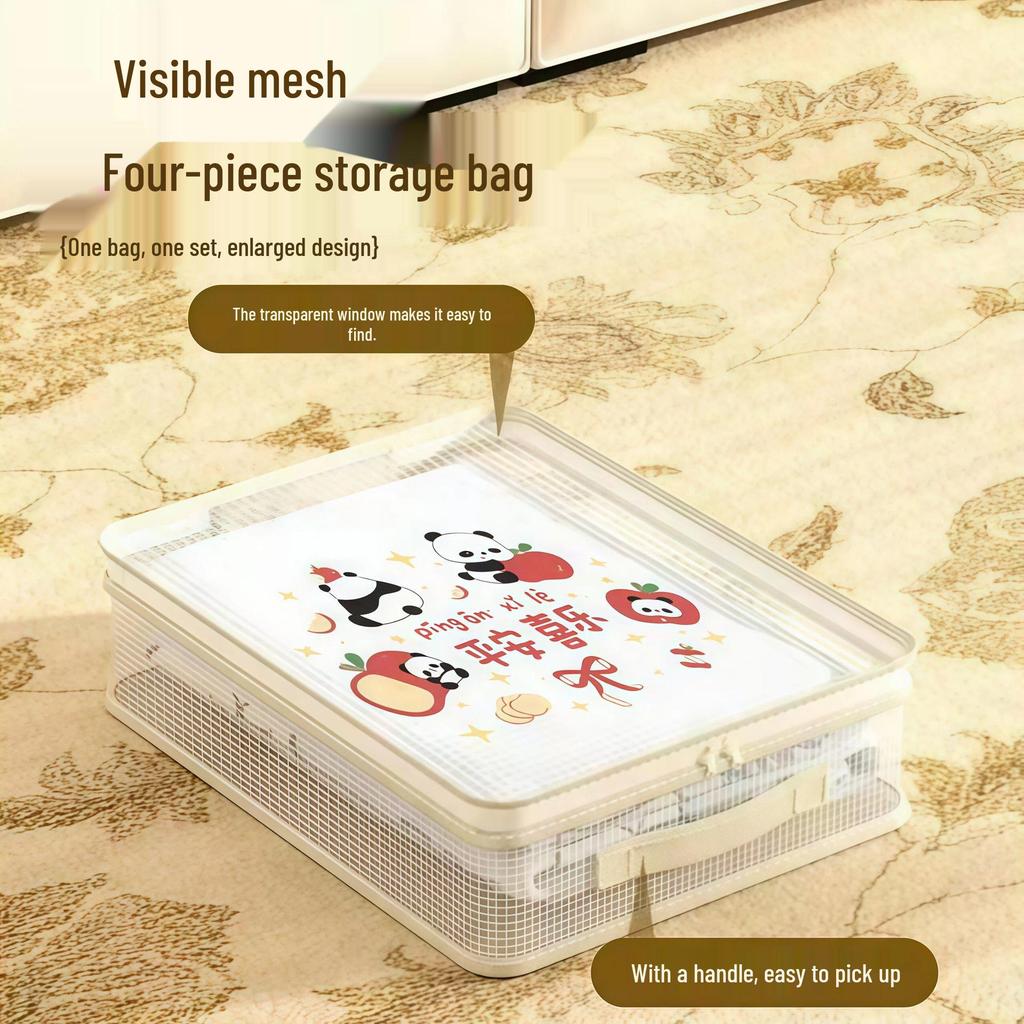 Four-Piece Mesh Storage Bag Set for Bedding and Clothes