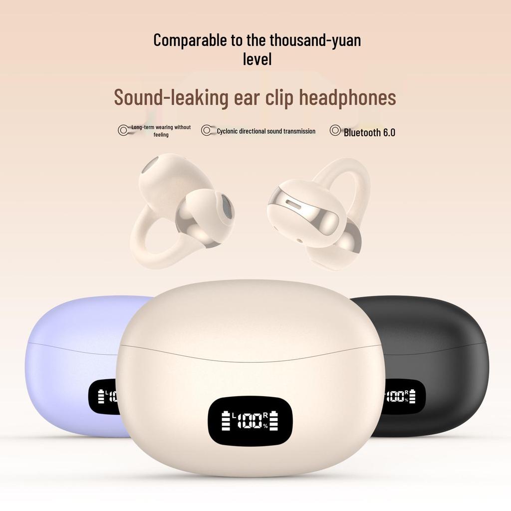 Huaqiangbei 2025 True Wireless Ear Clip Bluetooth Headphones - Ultra-Long Battery Life, Pain-Free Design.