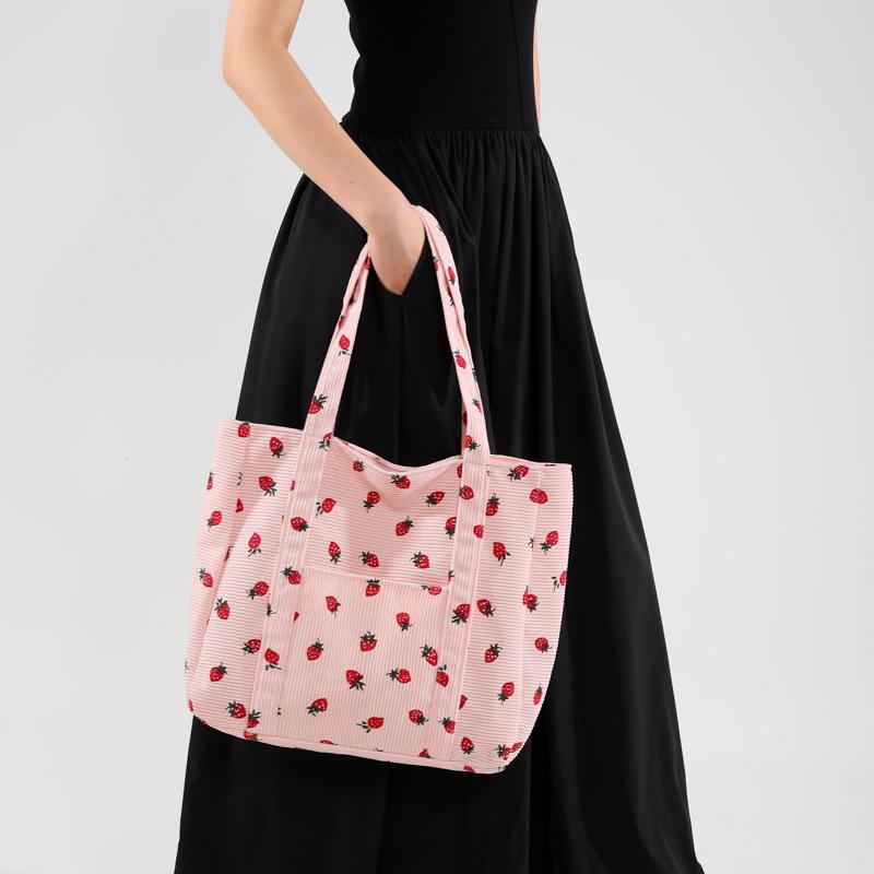 Corduroy Handbag Strawberries Beach Bag Fashiable Versatile Shoulder Bag LargeCapacity Simple Commuter Women's Tote Bag Bolsos