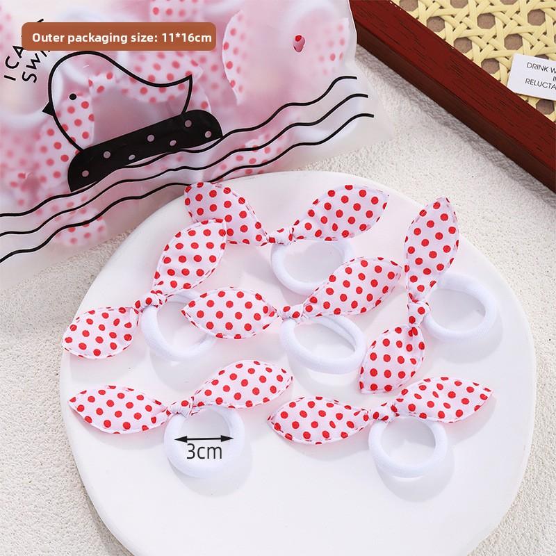 20PCS.Korean-style Fashion Fabric Hair Ties: Cute Rabbit Ear Hair Accessories with Polka Dots, Stripes & Floral Patterns,Perfect