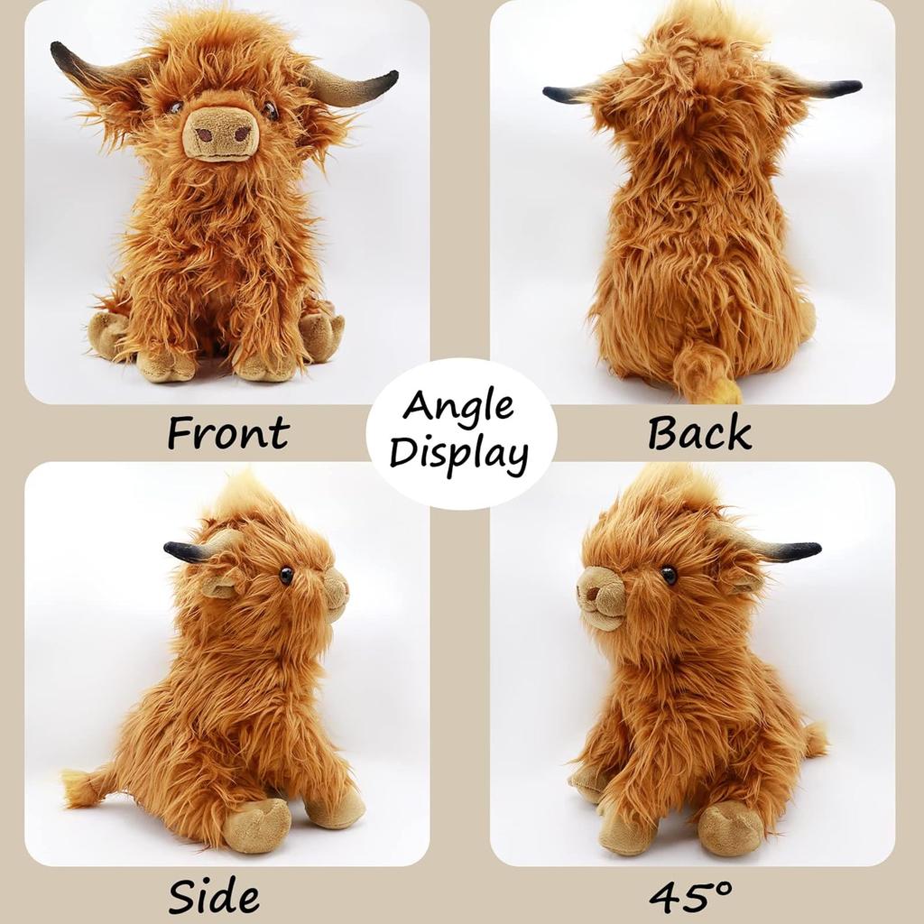 28cm Highland Cows Stuffed Animal Scottish Highland Cow Plush Toy Cute Farm Plushie Christmas Birthday Present for Boys Girls