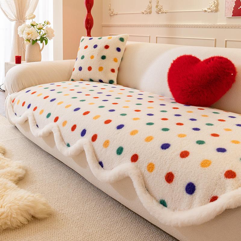 

New Rabbit Plush Special-Shaped Sofa Cushion Autumn And Winter Dopamine Wind Sofa Cover, High-Grade Non-Slip Cover 90*70cm