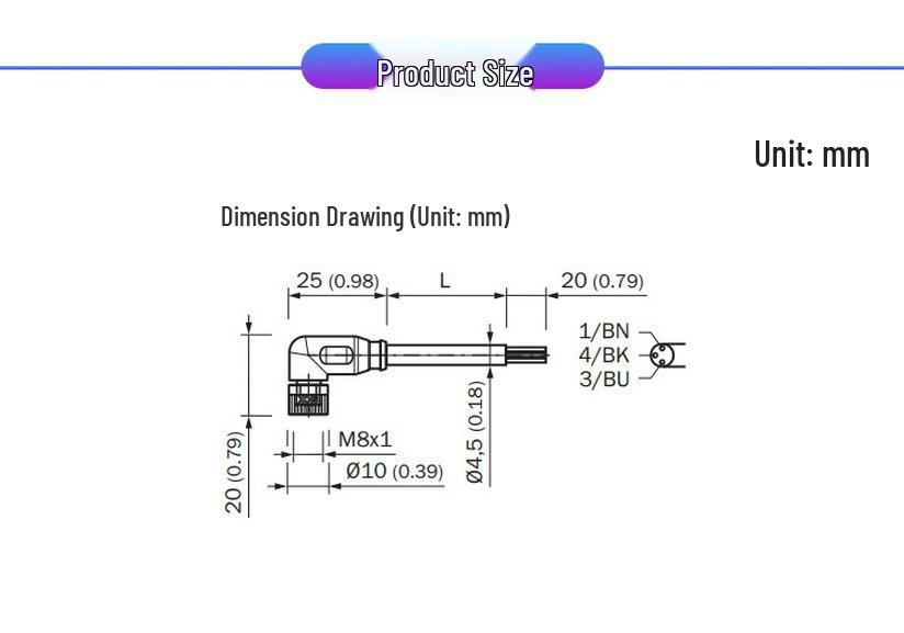 Original YG8U13-050VA1XLEAX M8 3-Core Connection Cable - 5m