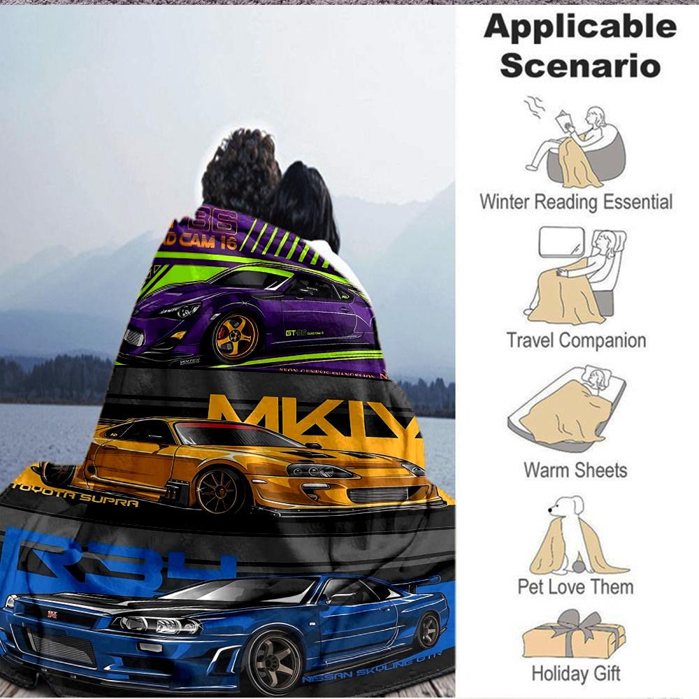 1PC GT, GTR R34 Blanket, Throw For Sofa, Bed, Travel, Camping, Livingroom,