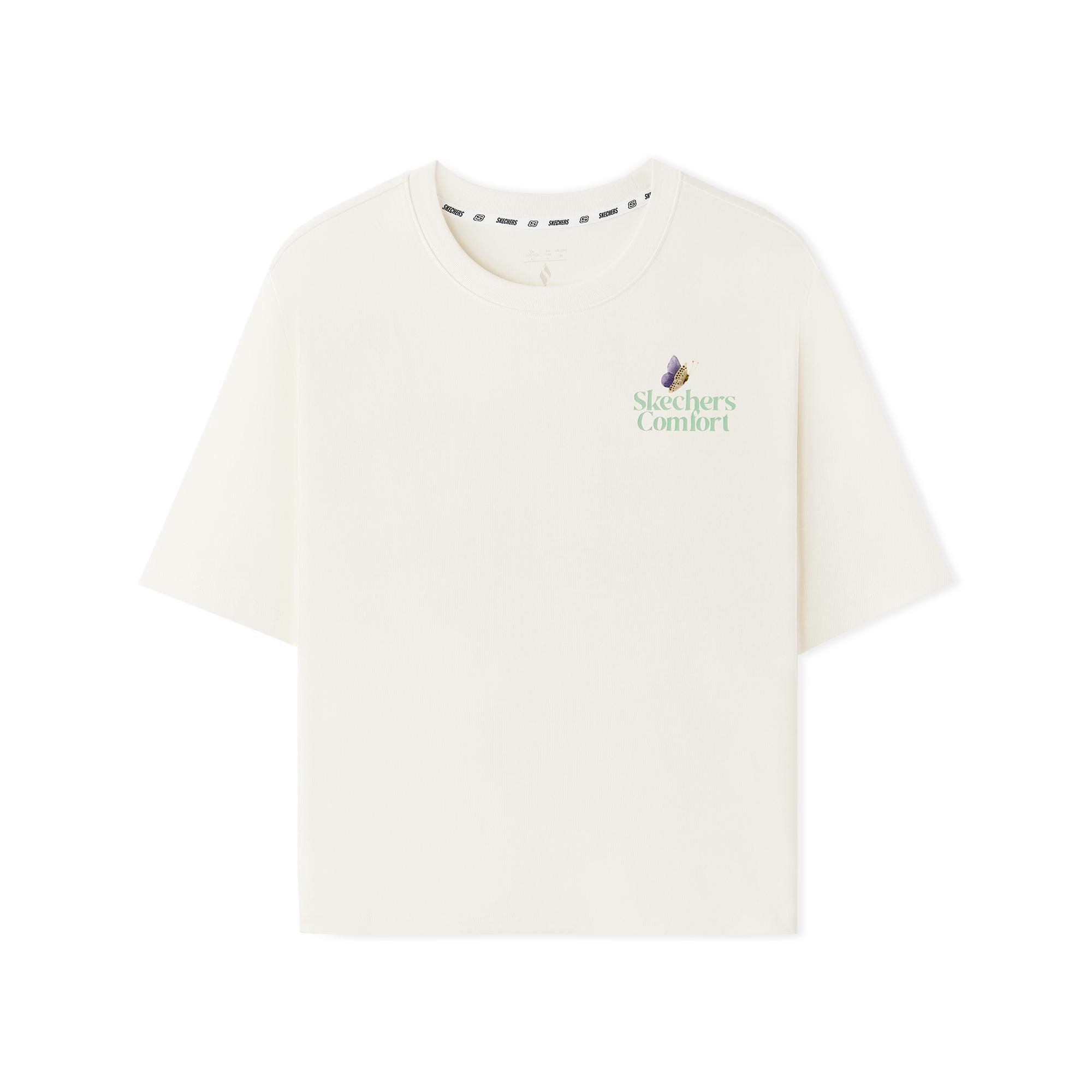 Skechers Fashion Simple Loose Comfortable Breathable Short Sleeve T-Shirt Women Tops Cotton-Candy-White L225W136-0074 XL