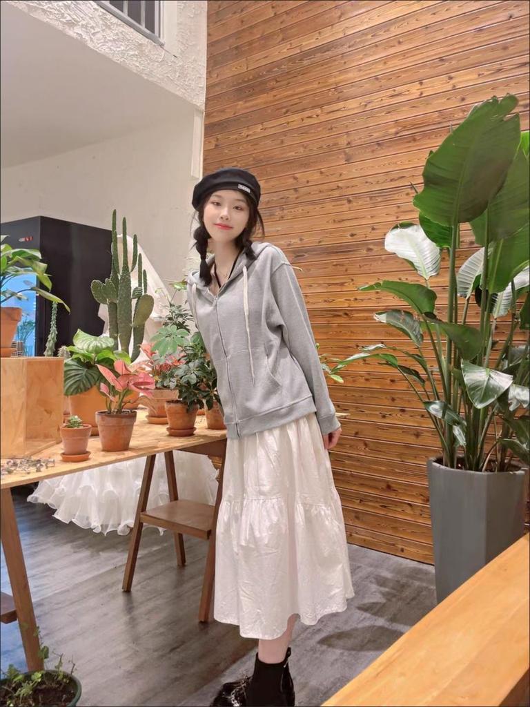 Women's Korean Style Waffle Knit Hooded Jacket (Spring/Autumn) - Slimming, Loose Fit, Plus Velvet, Zipper Cardigan Top