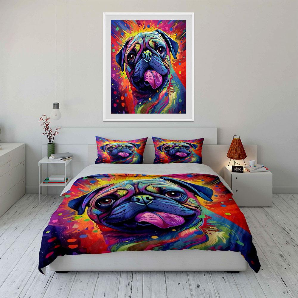 Colorful Pug Splash Art Design Bedding Duvet Cover Set (1*Duvet Cover 2*Pillowcases, without duvet insert)