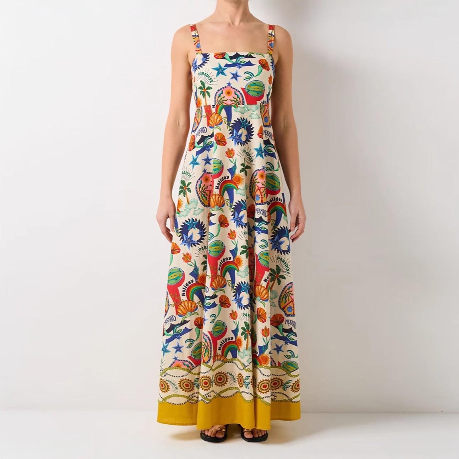 

Новое сексуальное женское платье на бретелях без рукавов с принтом на подтяжках и большим подолом XXL