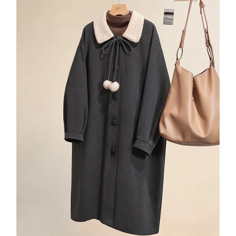 

Women s Color-Block Lapel Wool Blend Padded Mid-Length Coat S