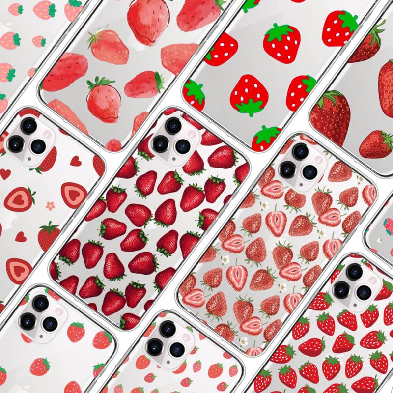 Cute cartoon strawberry Phone Case For iPhone 11 12 13 14 Mini Pro Max XR X XS TPU Clear Case For 8 7 6 Plus SE 2020