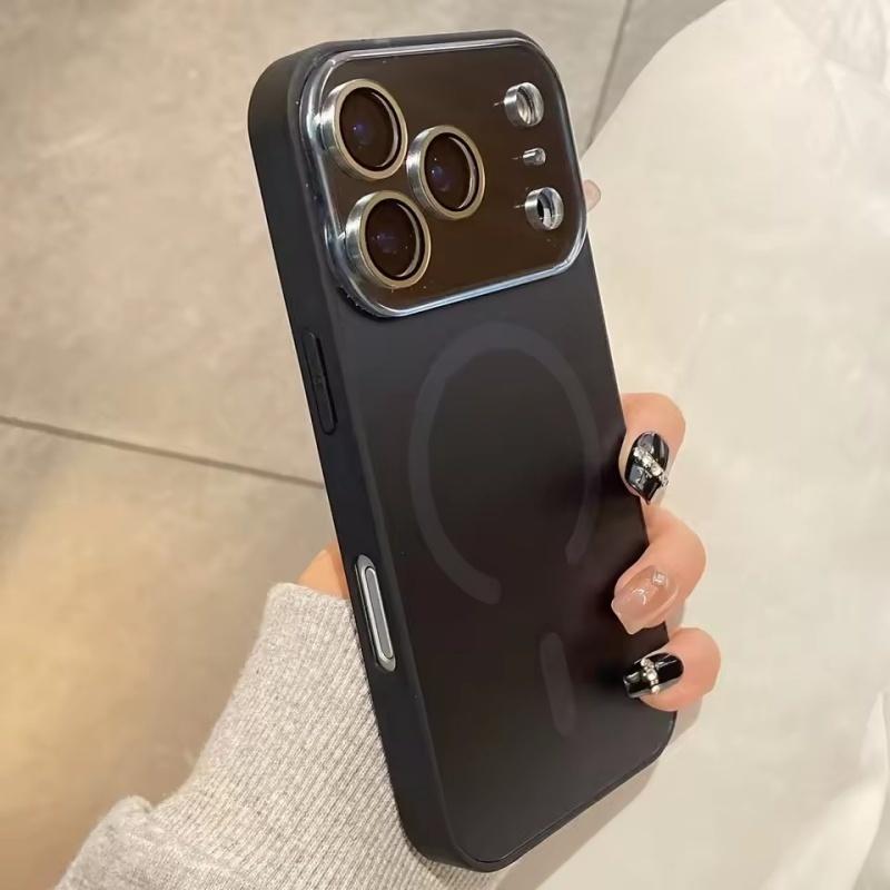 Luxury Large Window Glass Camera Protection Phone Case For iPhone 17 Air 16 15 14 13 12 Pro Max Magnetic For Magsafe Matte Cover