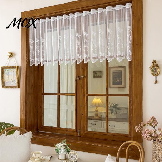 Tende Mezzane Leggere Trasparenti con Pizzo Bianco per Cucina, Tende Corte Piccole Floreali Rustiche per Lavello per Casa in Affitto, Tende a Vele Scalloped per Soggiorno