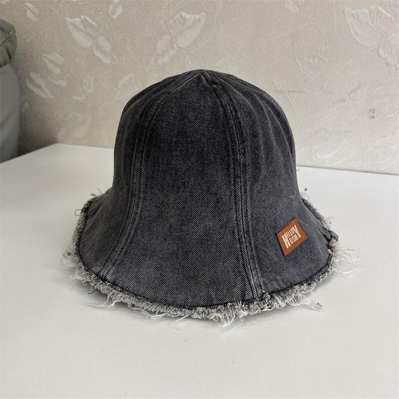

На обеих сторонах шляпы-ведра из потертого ретро-денима, женская весенне-осенняя шляпа-ведро с грубой кромкой и простым лицом M（56-58cm）