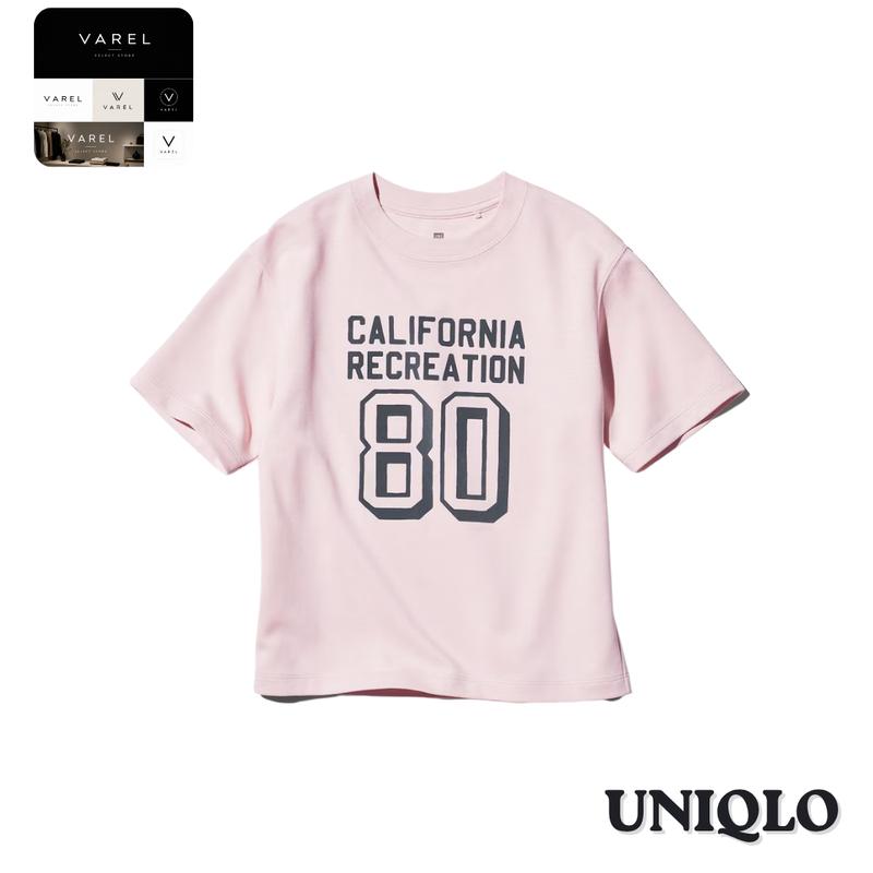 UNIQLO 483417 AIRism Cotton Graphic Crew Neck T-Shirt PINK Kids Japan 100 розовый