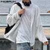 INCERUN Men Long Sleeve Mesh See Through Hollow Out Zipper Beach Shirts Tops