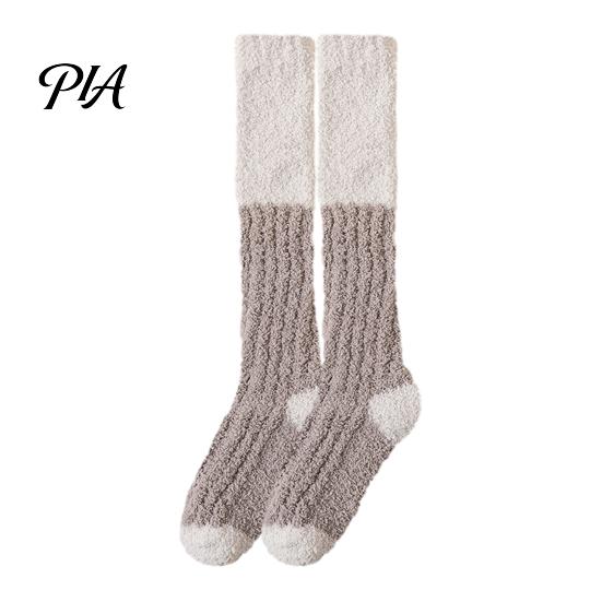 Winter Warm Calf Socks Thickened Long Plush for Women, Coral Fleece Socks, Cold Weather Indoor Thermal Sleep Anti-static Contrast Color Cozy