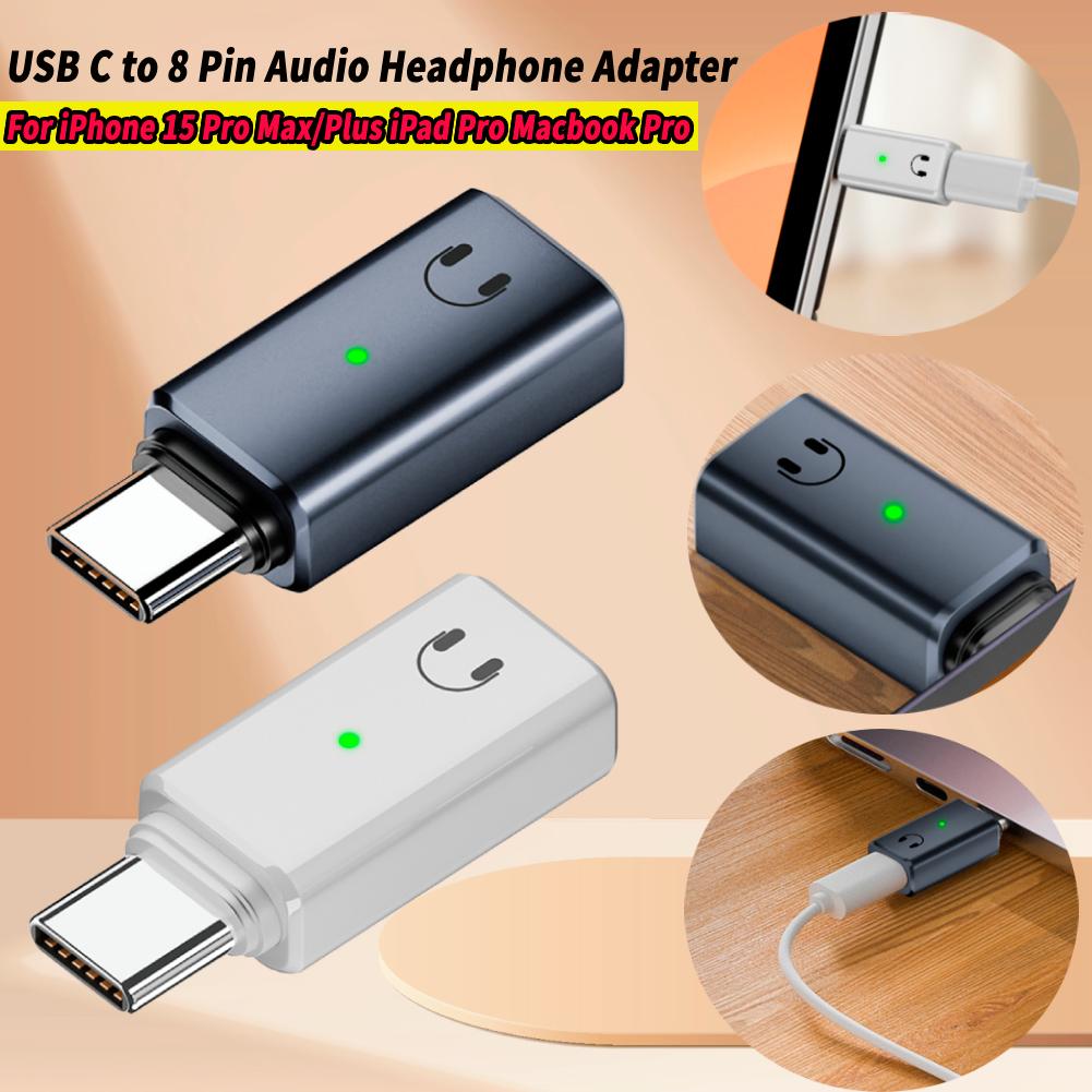 USB C To 8 Pin Audio Headphone Adapter USB C Male To 8 Pin Female Audio Adapter for iPhone 15 Pro Max/Plus iPad Pro MacBook Pro