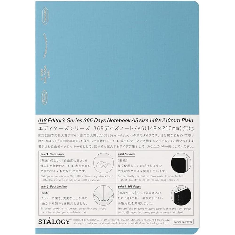 Nitoms Stalogy Notebook 365 Days Notebook A5 Plain Blue S4141 Blue Solid  365 Days Note