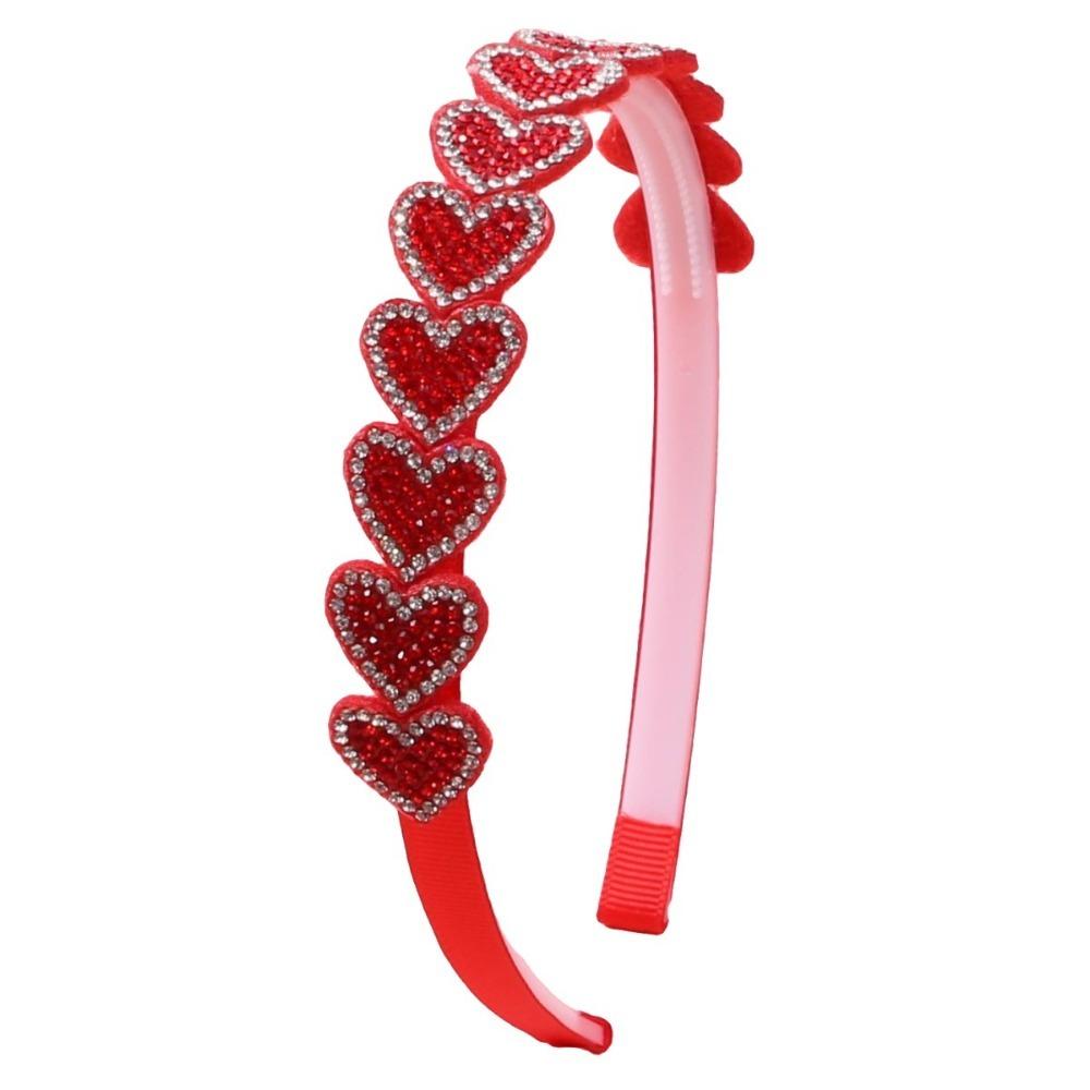 Cute Plastic Sparkly Headband Red Heart-Shaped Rhinestone Headband Rhinestone Decor Heart-Shaped Headband Valentine s Day красный