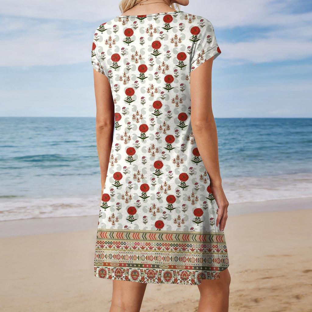 Summer Dresses For Women Loose Square Neck Cap Sleeve Casual Beach Vacation Tshirt Dress Sundresses With Pockets
