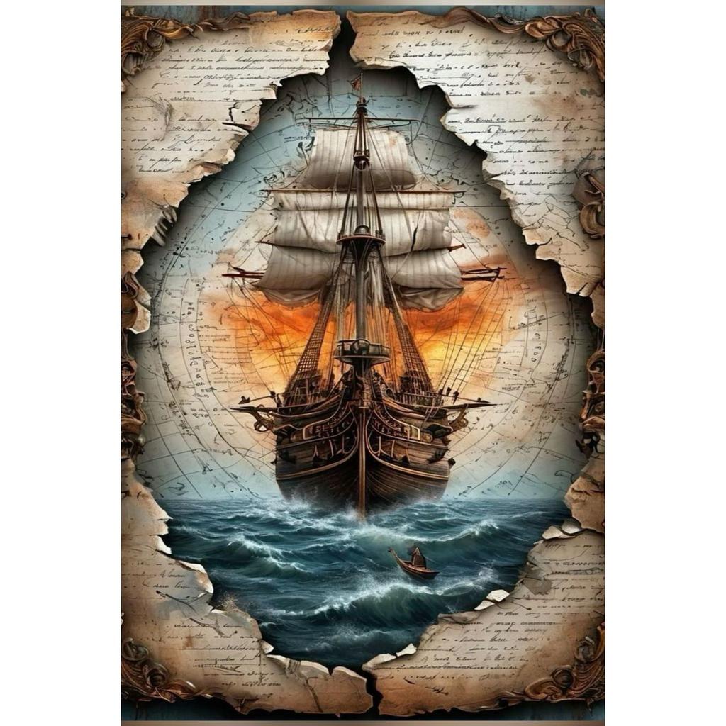 Vintage Nautical Metal Wall Art, Old Sailing Ship Pirate Decor, Home Wall Decor